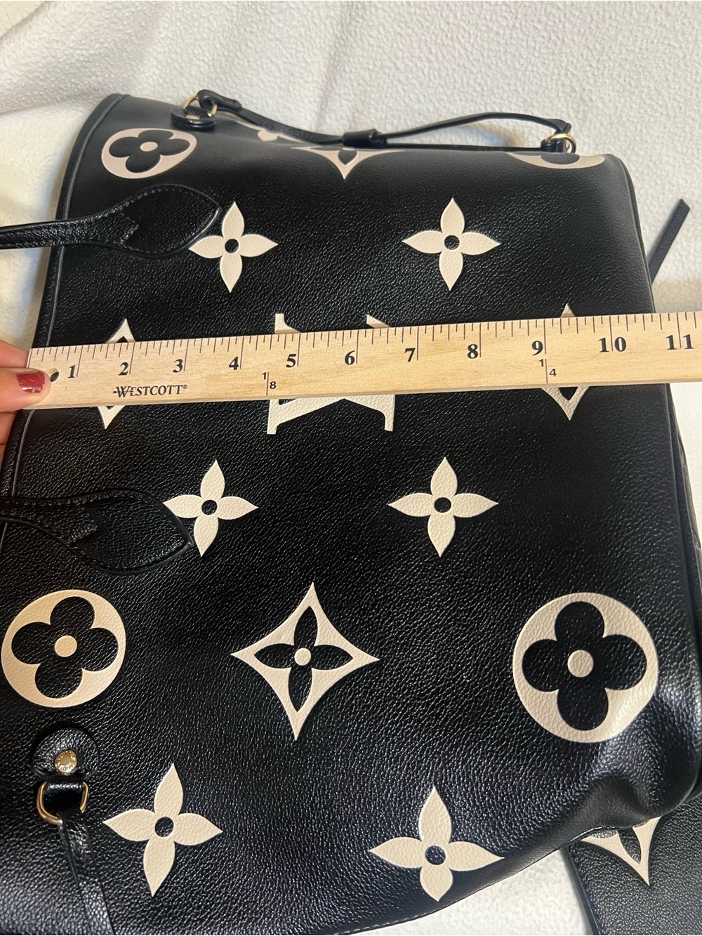 Black Tote with Cream Monogram Accents and Pouch - Picture 8 of 9